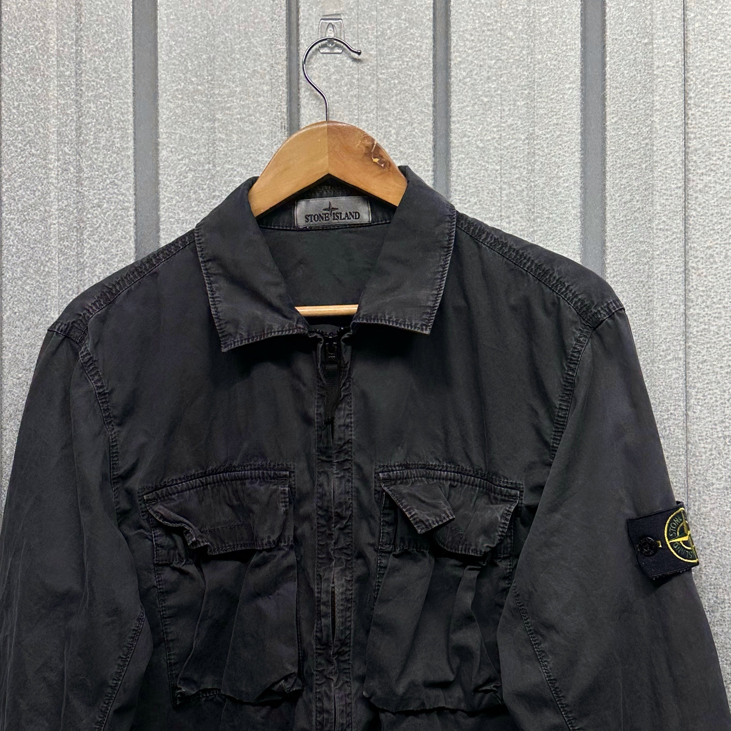 Stone Island Zip Up Double Pocket Canvas Overshirt