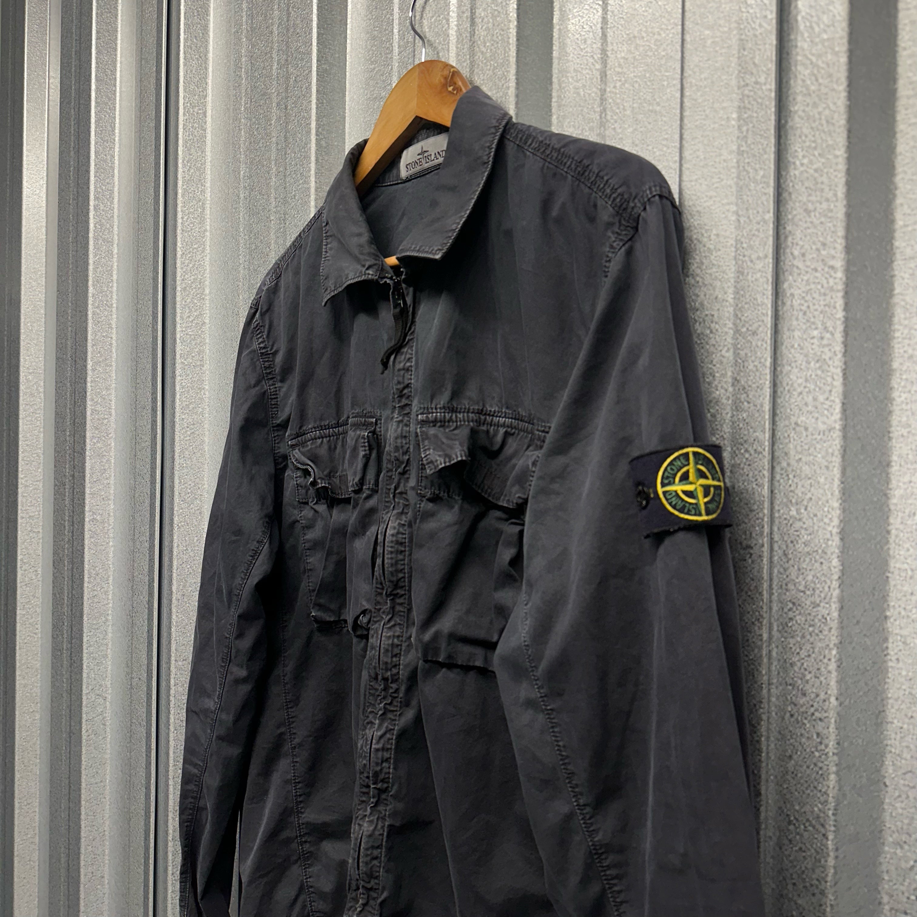 Stone Island Zip Up Double Pocket Canvas Overshirt