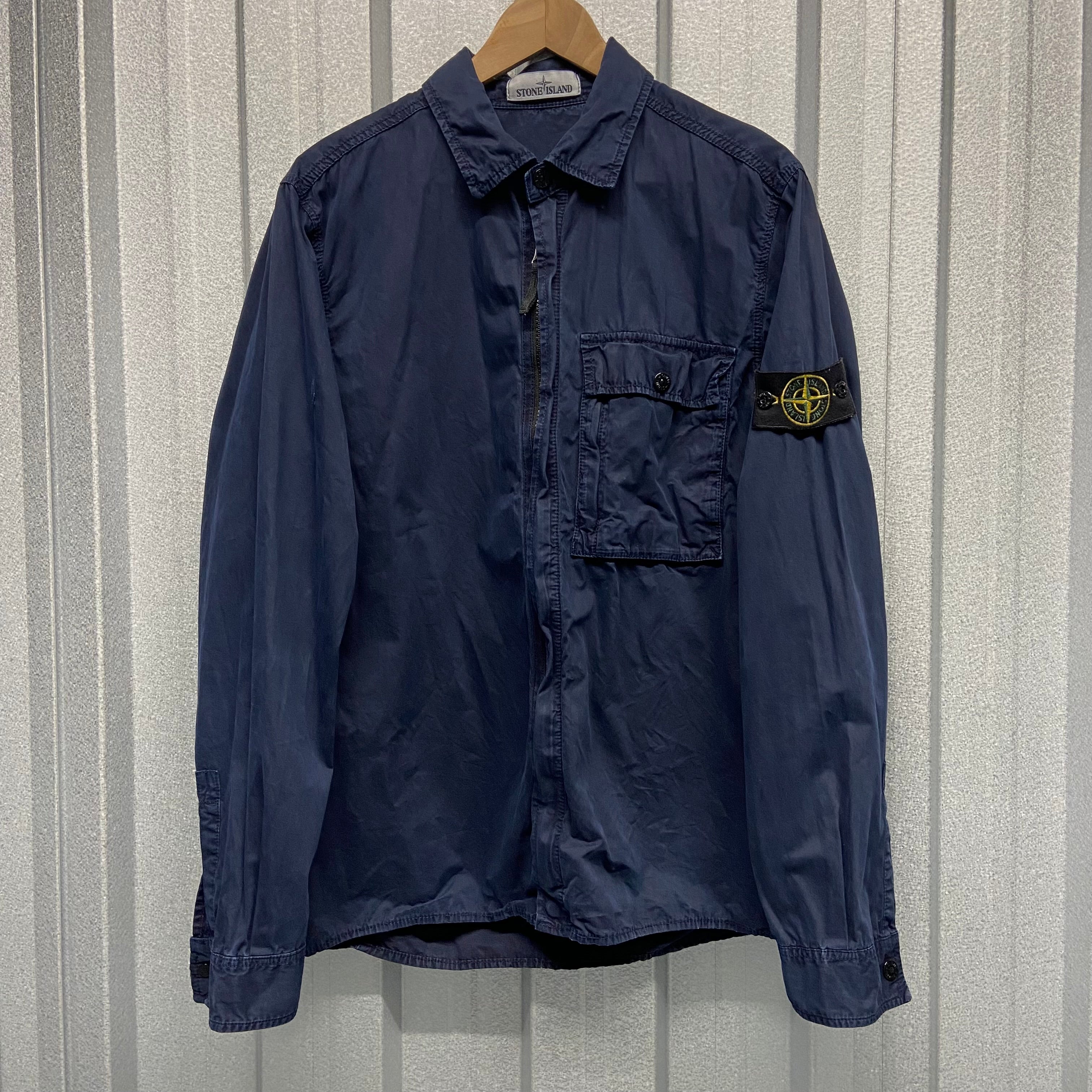 Stone Island Front Pocket Zip Up Canvas Overshirt