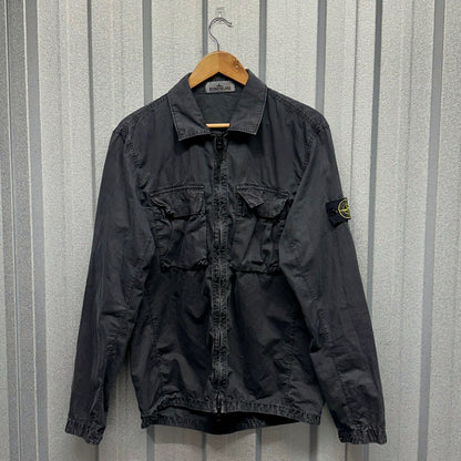 Stone Island Zip Up Double Pocket Canvas Overshirt