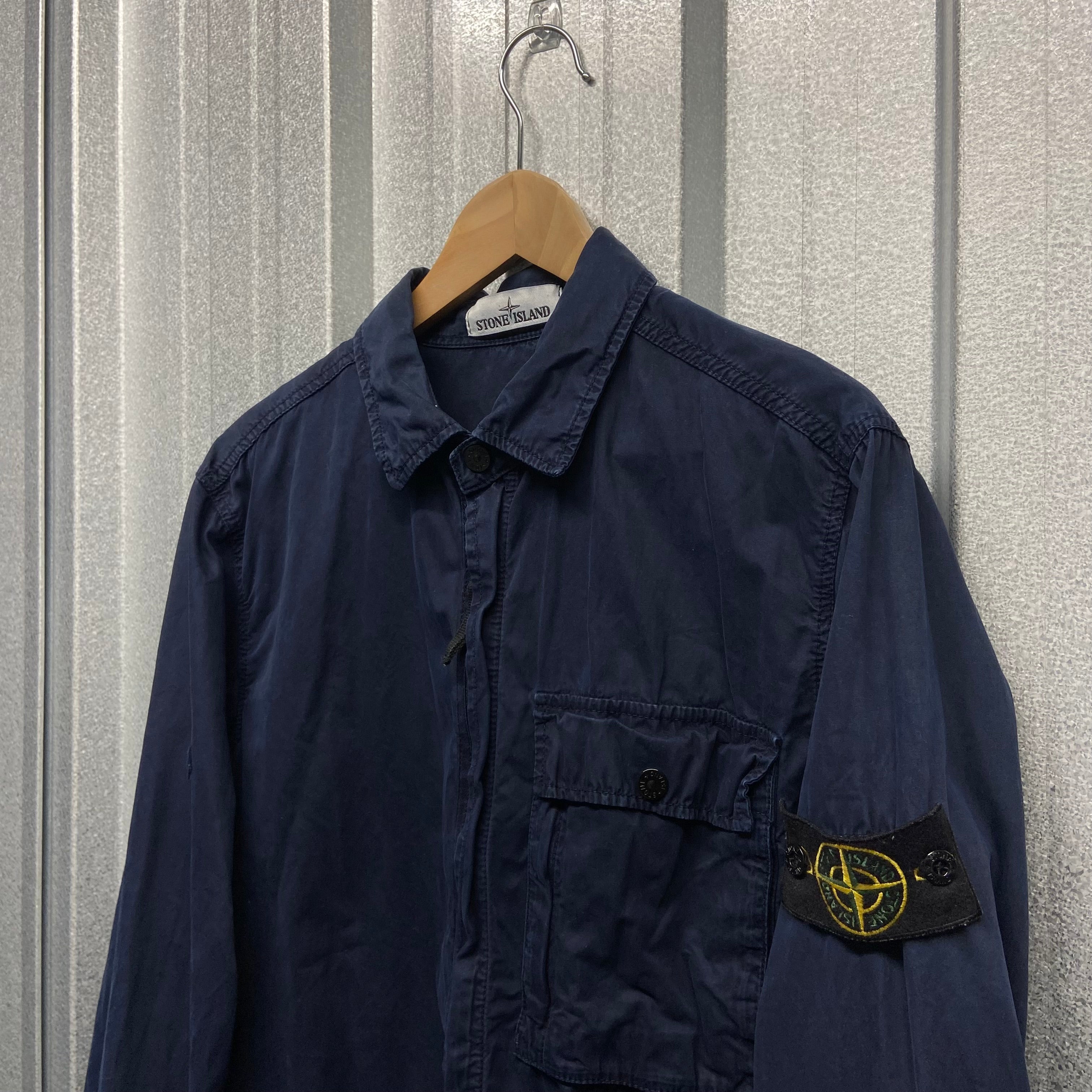 Stone Island Front Pocket Zip Up Canvas Overshirt