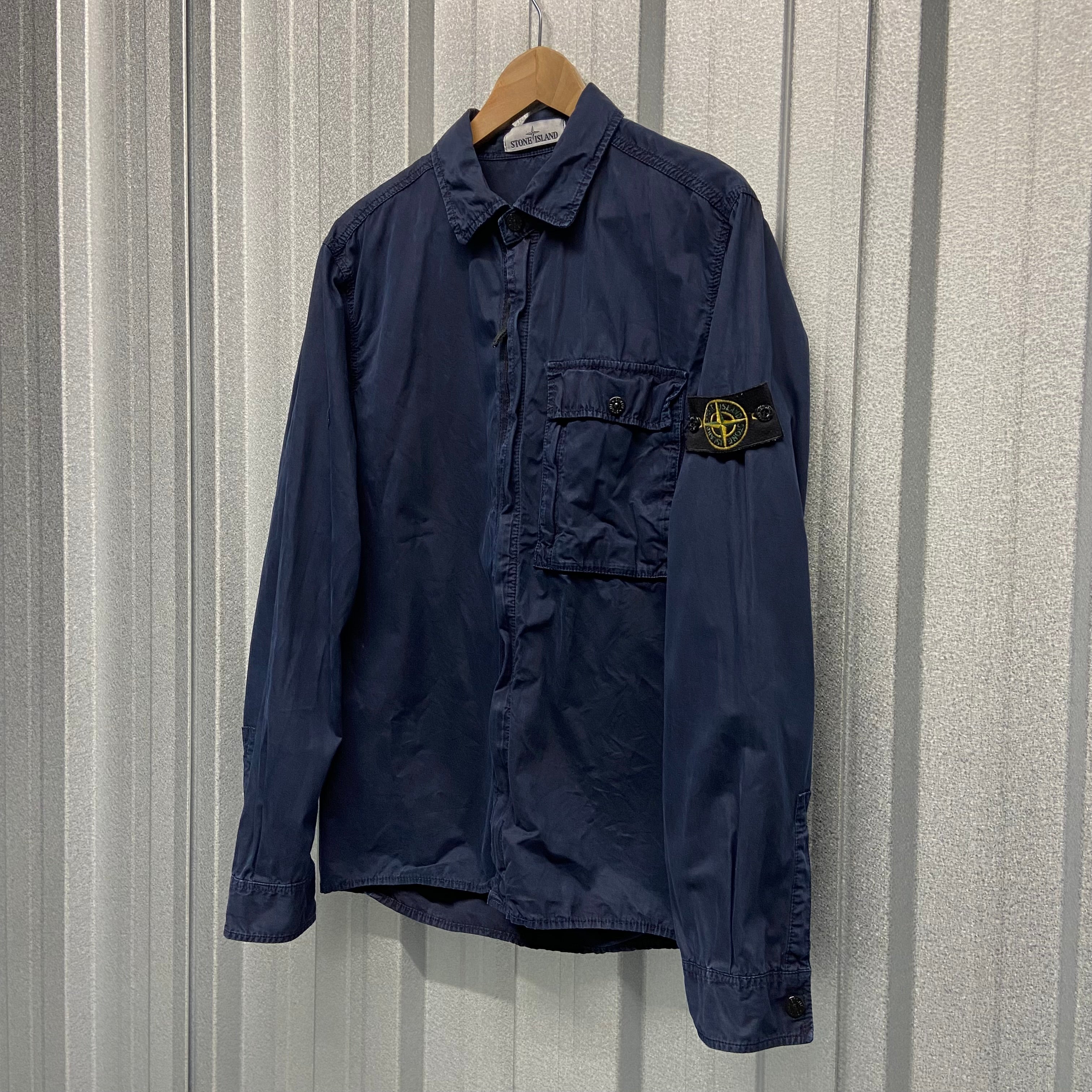 Stone Island Front Pocket Zip Up Canvas Overshirt