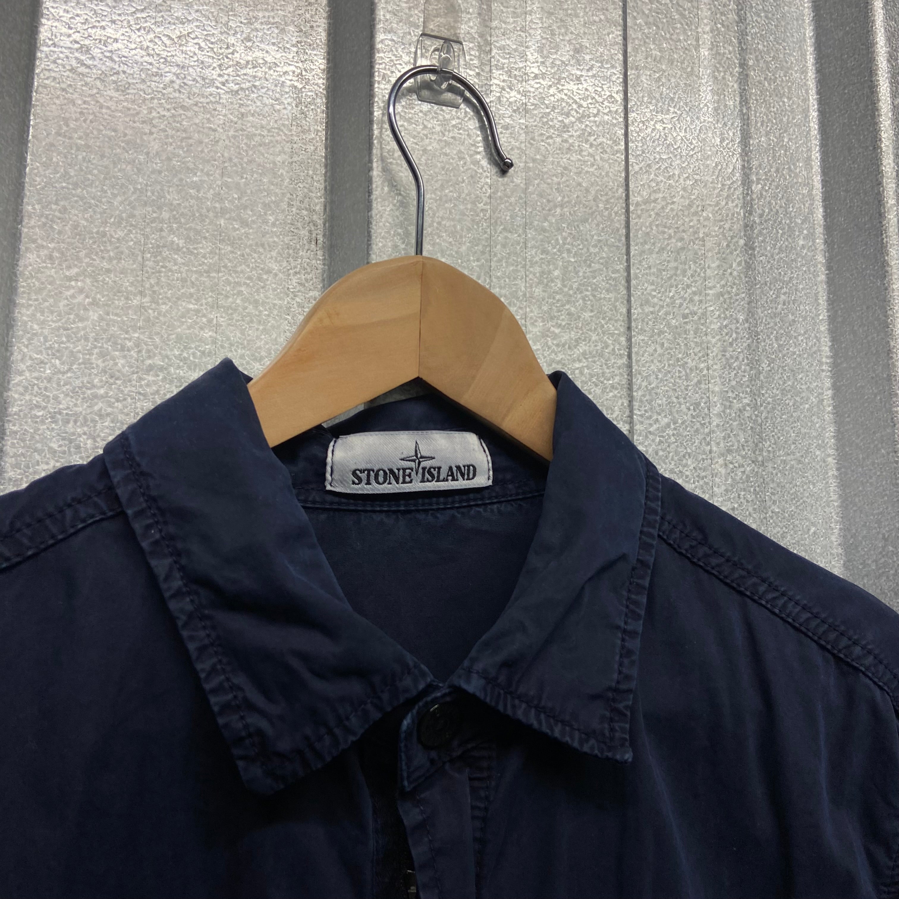 Stone Island Front Pocket Zip Up Canvas Overshirt